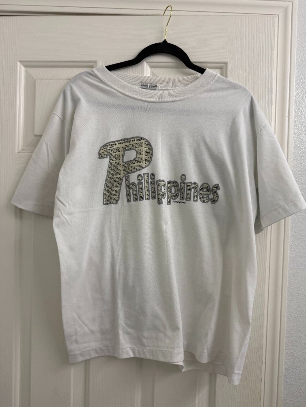 Pusong Pinoy Philippines White Graphic T-Shirt Newspaper Print Tee